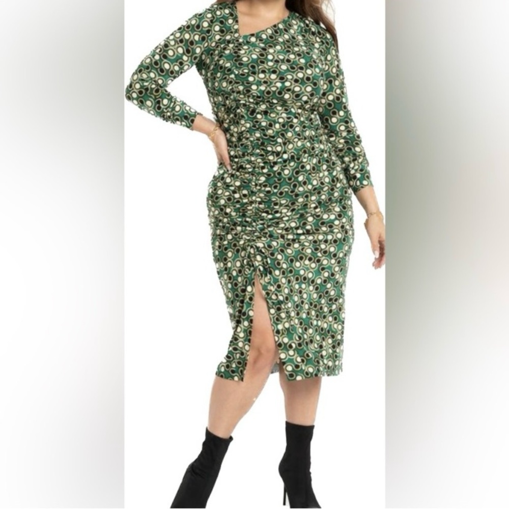 Eloquii ruched on side with slit and tie asymmetrical v-neck bodycon party
